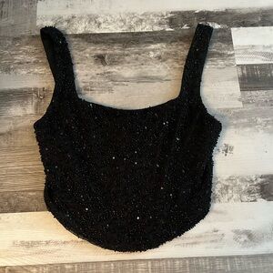 Elegant Black Beaded Women's Top